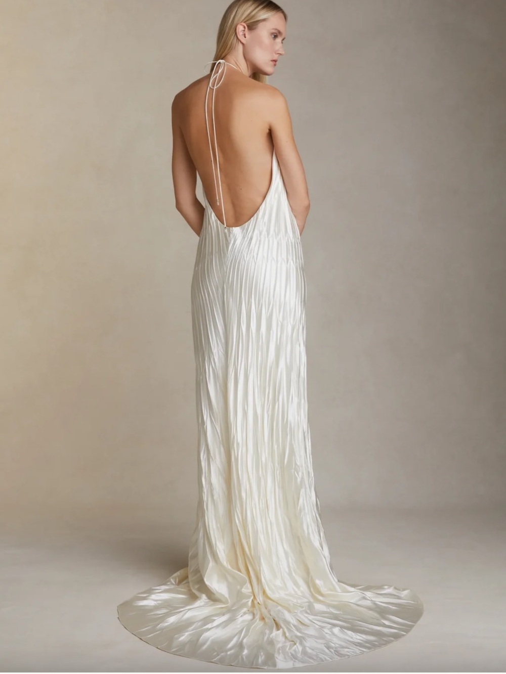 Danielle Frankel silk/wool halter dress with low back, train and bustle